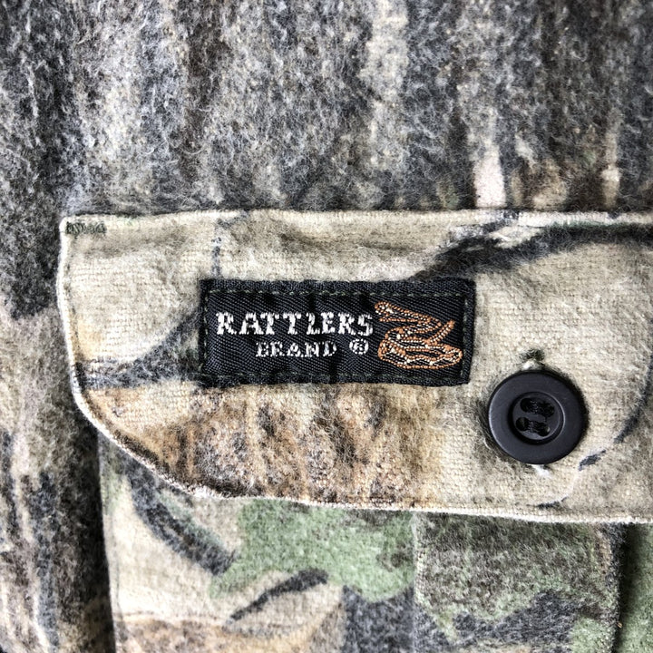 Vintage 90'S RATTLERS Camouflage Pattern Realtree Camo Long Sleeve Printed Flannel Shirt, Made in USA, Men's Size XL cotton Khaki type Vintage Second Hand