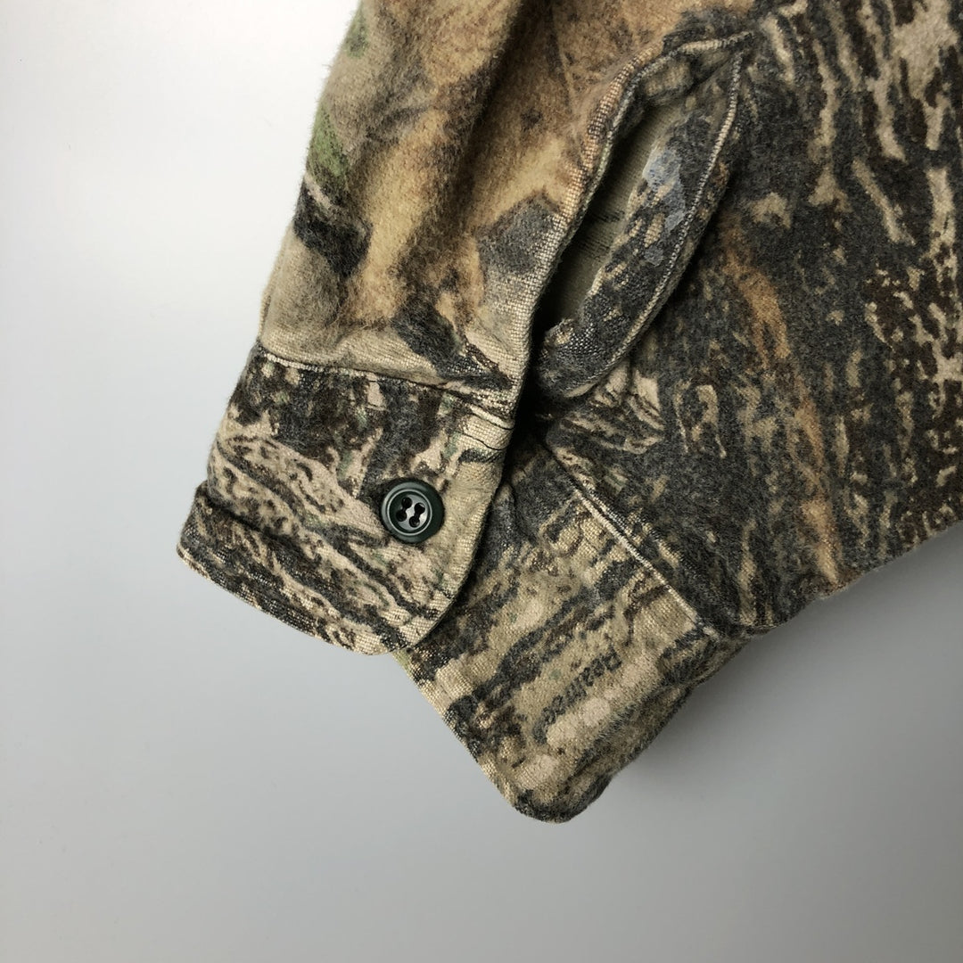 Vintage 90'S RATTLERS Camouflage Pattern Realtree Camo Long Sleeve Printed Flannel Shirt, Made in USA, Men's Size XL cotton Khaki type Vintage Second Hand
