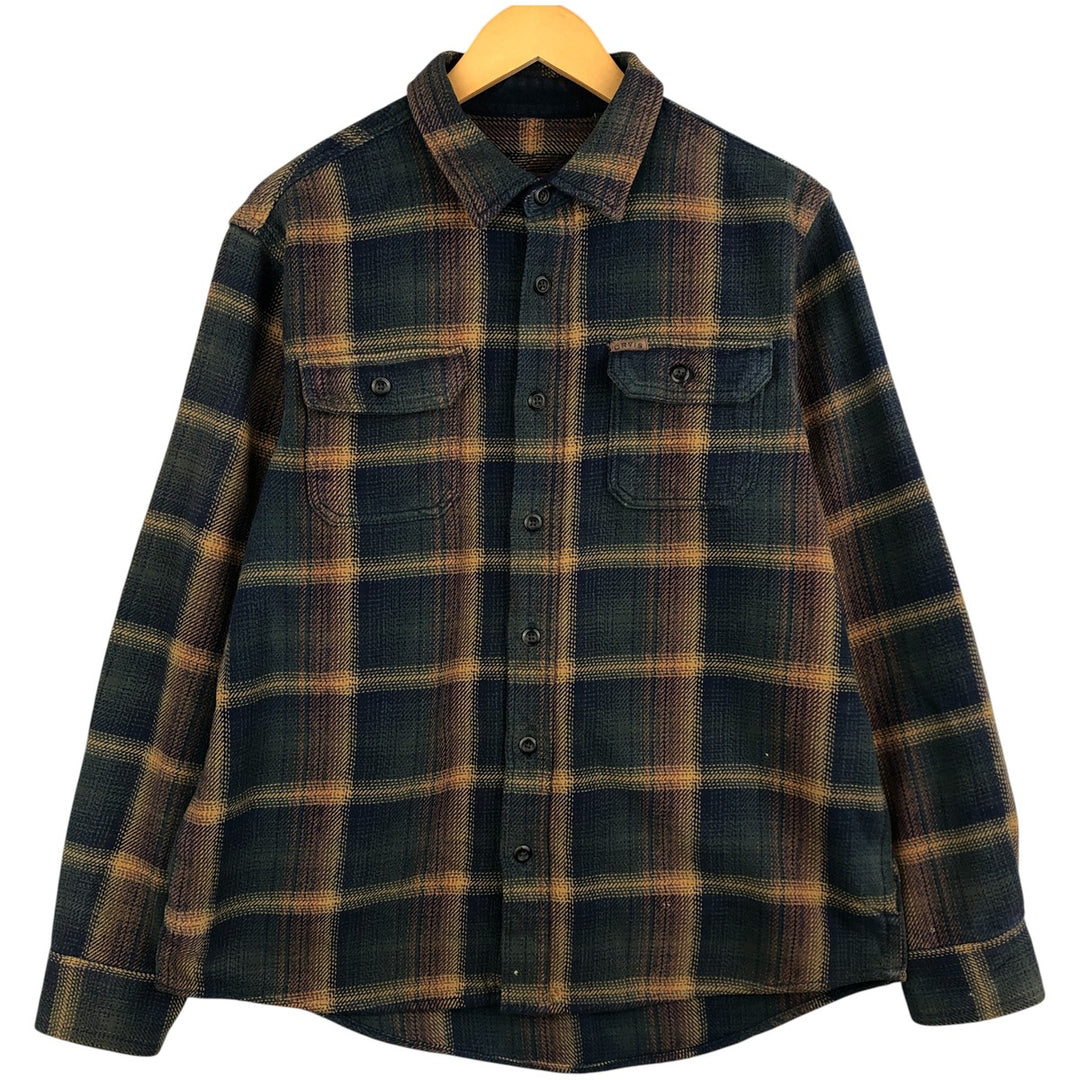 ORVIS Long Sleeve Heavy Flannel Check Shirt, Men's Size L cotton navy blue type Vintage Second Hand