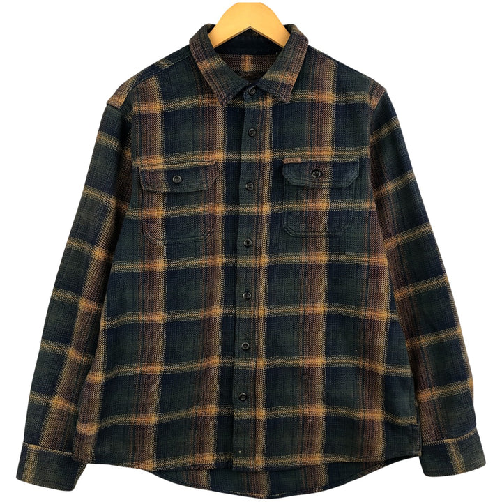 ORVIS Long Sleeve Heavy Flannel Check Shirt, Men's Size L cotton navy blue type Vintage Second Hand