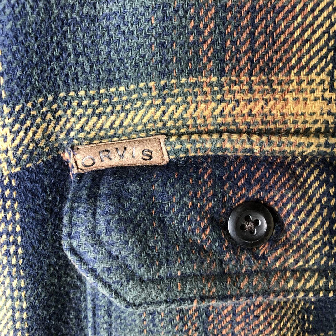 ORVIS Long Sleeve Heavy Flannel Check Shirt, Men's Size L cotton navy blue type Vintage Second Hand
