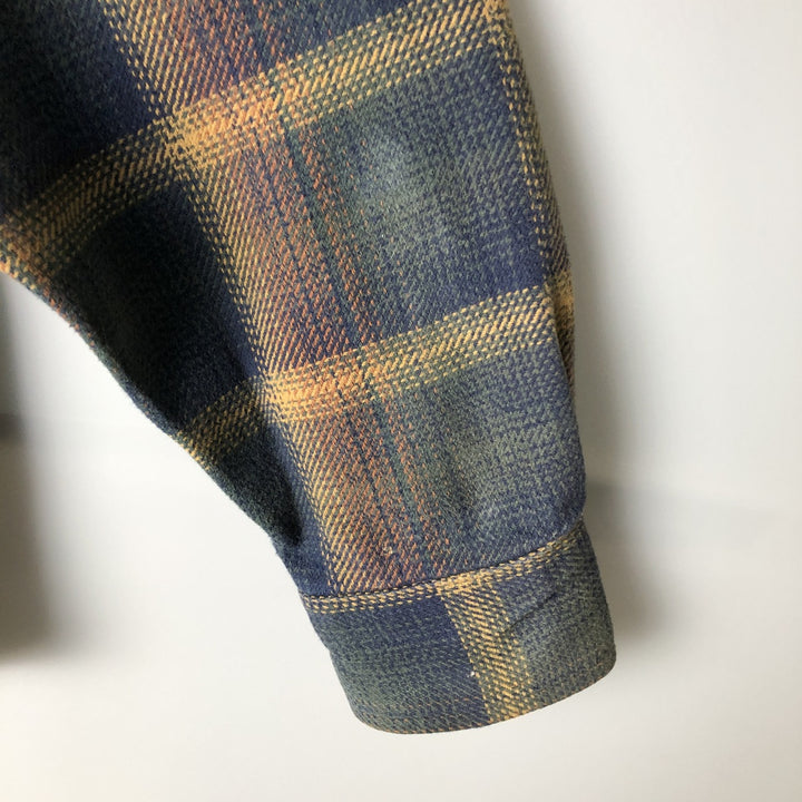 ORVIS Long Sleeve Heavy Flannel Check Shirt, Men's Size L cotton navy blue type Vintage Second Hand