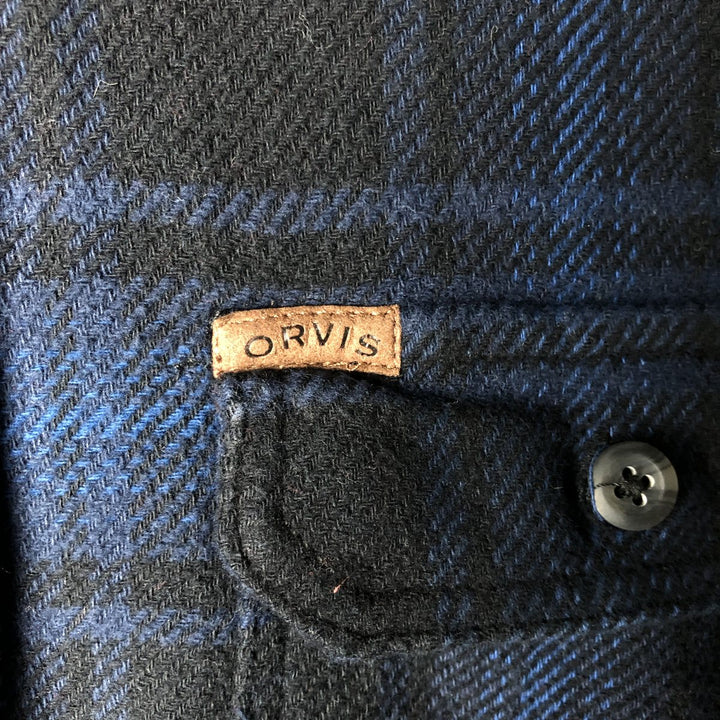 ORVIS Ombre Check Long Sleeve Heavy Flannel Check Shirt, Men's M cotton blue type Vintage Second Hand