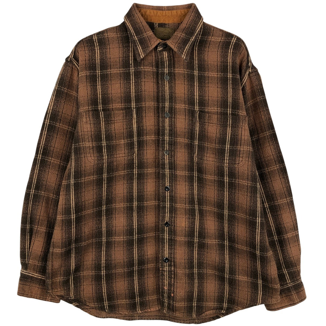 90s-00'S Vintage Long Sleeve Heavy Flannel Check Shirt, Men's Size L cotton brown type Vintage Second Hand