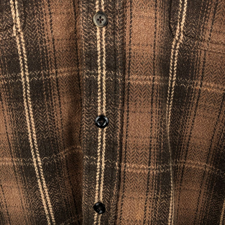 90s-00'S Vintage Long Sleeve Heavy Flannel Check Shirt, Men's Size L cotton brown type Vintage Second Hand