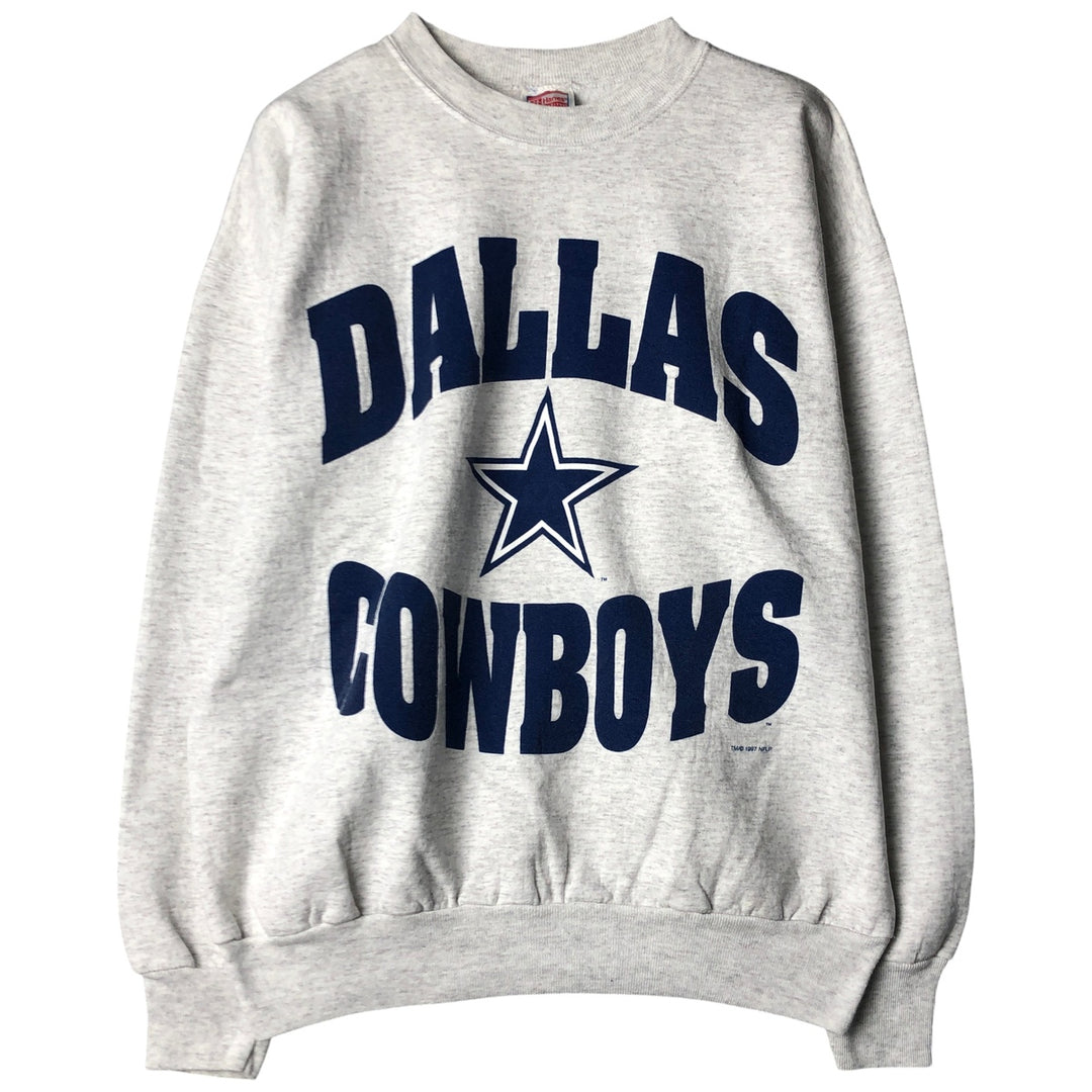 Vintage 90'S Hanes ComfortBlend NFL Dallas Cowboys Print Sweatshirt, Men's Size Large cotton gray type Vintage Second Hand