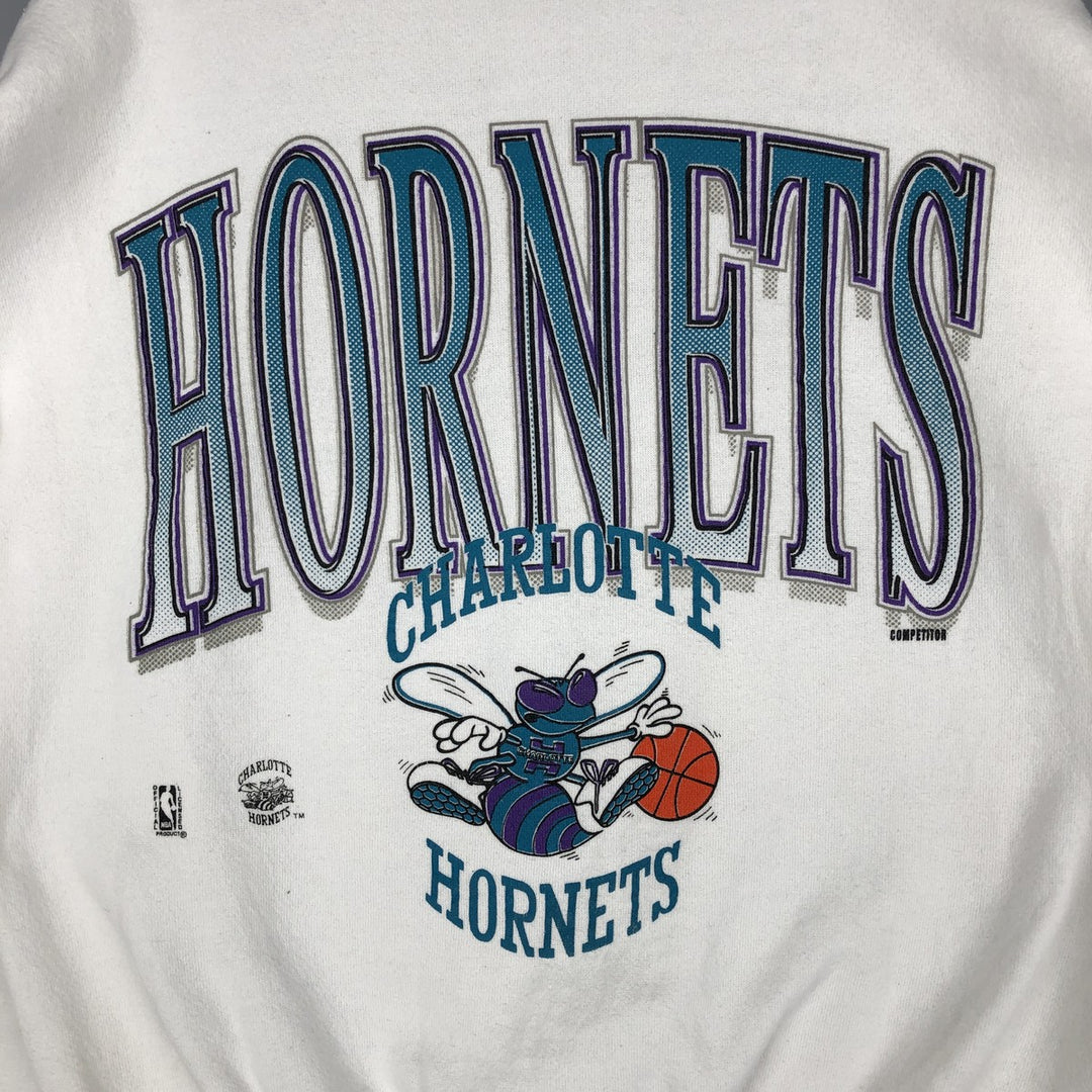 Vintage 90'S COMRETITOR NBA Charlotte Hornets Print Sweatshirt, Made in USA, Men's Size L cotton white type Vintage Second Hand