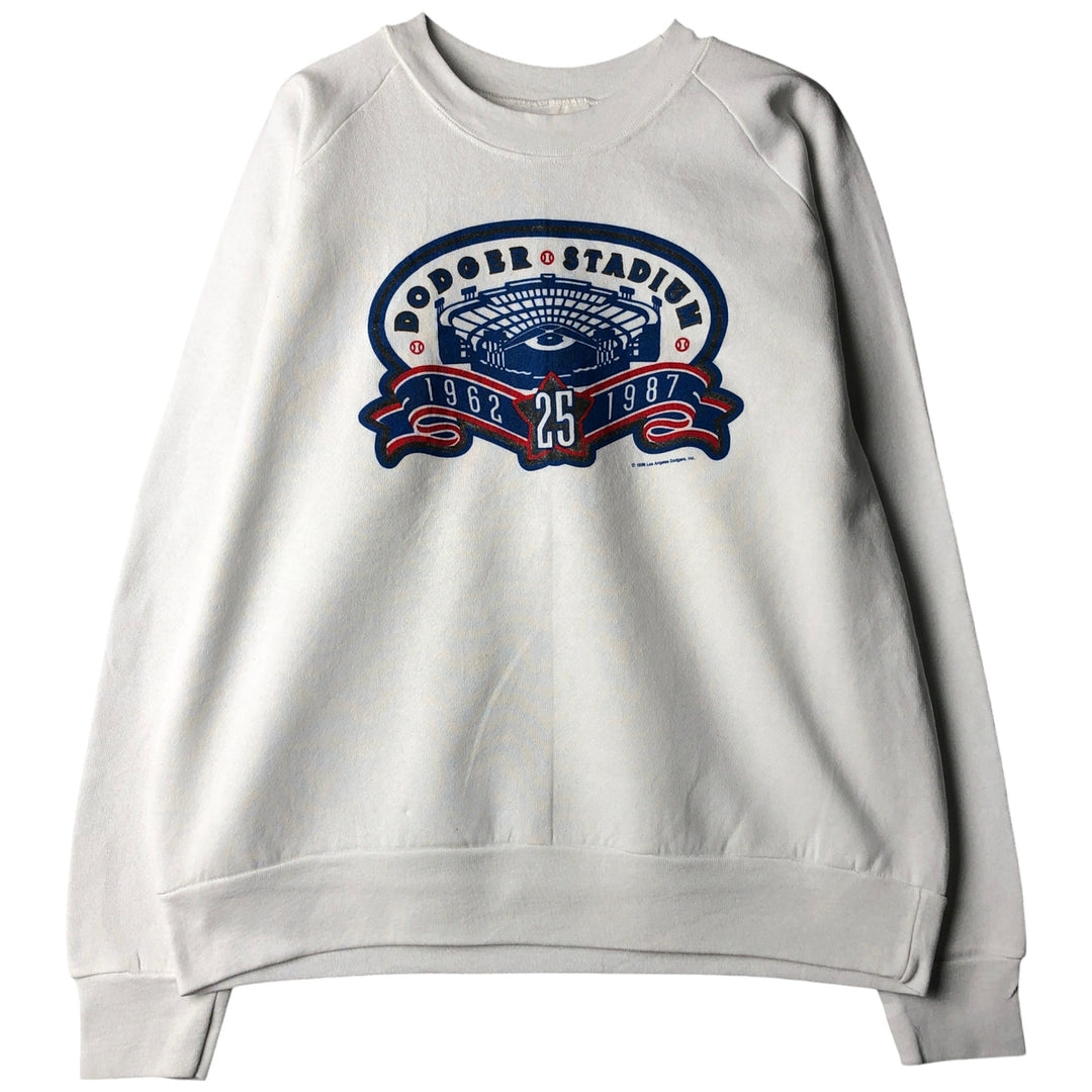 1980'S Dodger Stadium 25th Anniversary Printed Sweatshirt, Made in USA, Men's Size L cotton white type Vintage Second Hand
