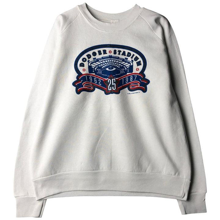 1980'S Dodger Stadium 25th Anniversary Printed Sweatshirt, Made in USA, Men's Size L cotton white type Vintage Second Hand