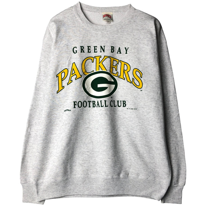 90'S Nutmeg NFL Green Bay Packers Print Sweatshirt, Made in USA, Men's Size L cotton gray type Vintage Second Hand