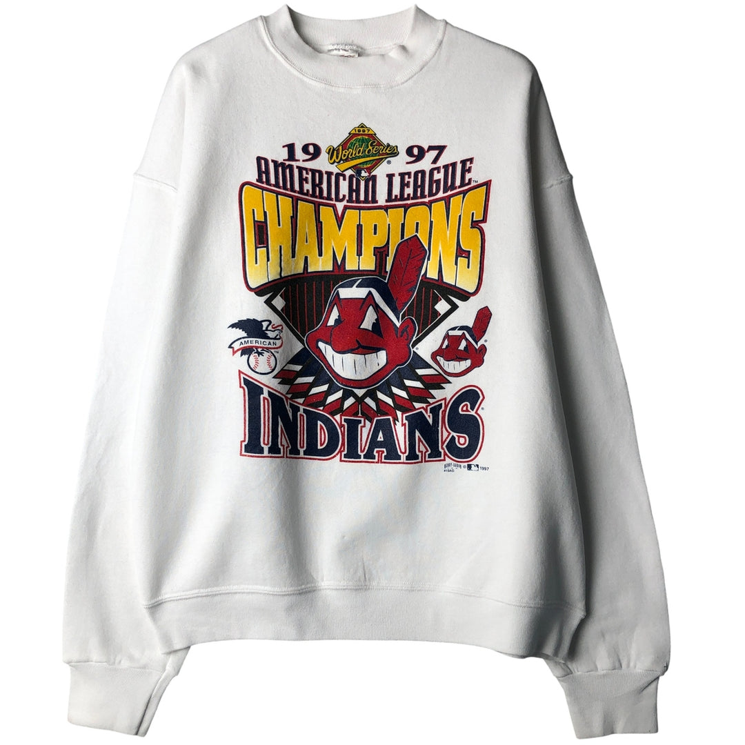 1997 Fruit of the Loom World Series MLB Cleveland Indians Print Sweatshirt from the 1990s cotton white type Vintage Second Hand