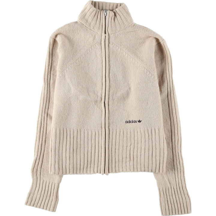 2000'S adidas Originals Wool Knit Full-Zip Sweater, Women's Size Medium wool pale white type Vintage Second Hand