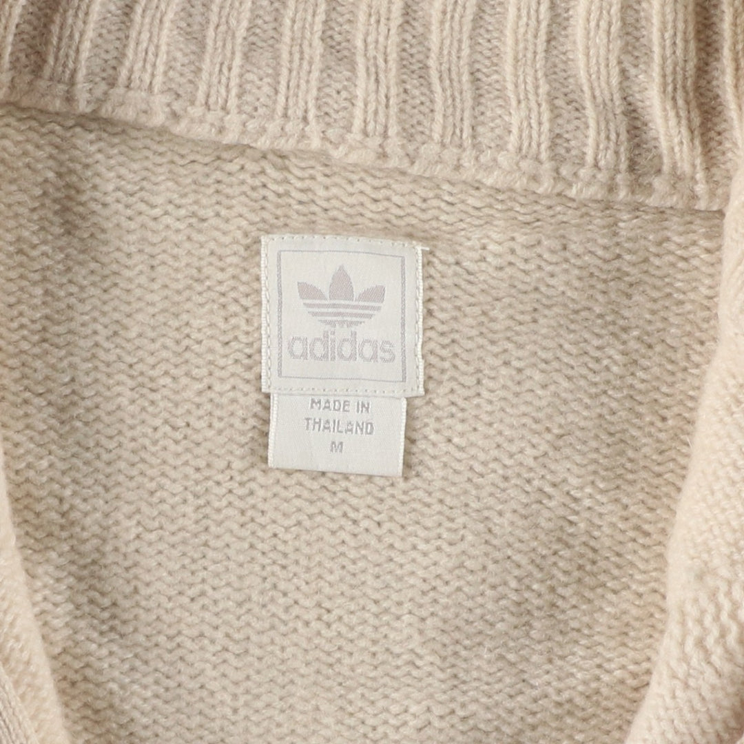 2000'S adidas Originals Wool Knit Full-Zip Sweater, Women's Size Medium wool pale white type Vintage Second Hand