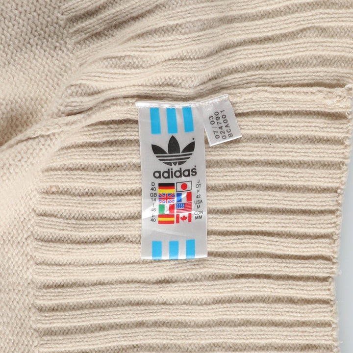 2000'S adidas Originals Wool Knit Full-Zip Sweater, Women's Size Medium wool pale white type Vintage Second Hand
