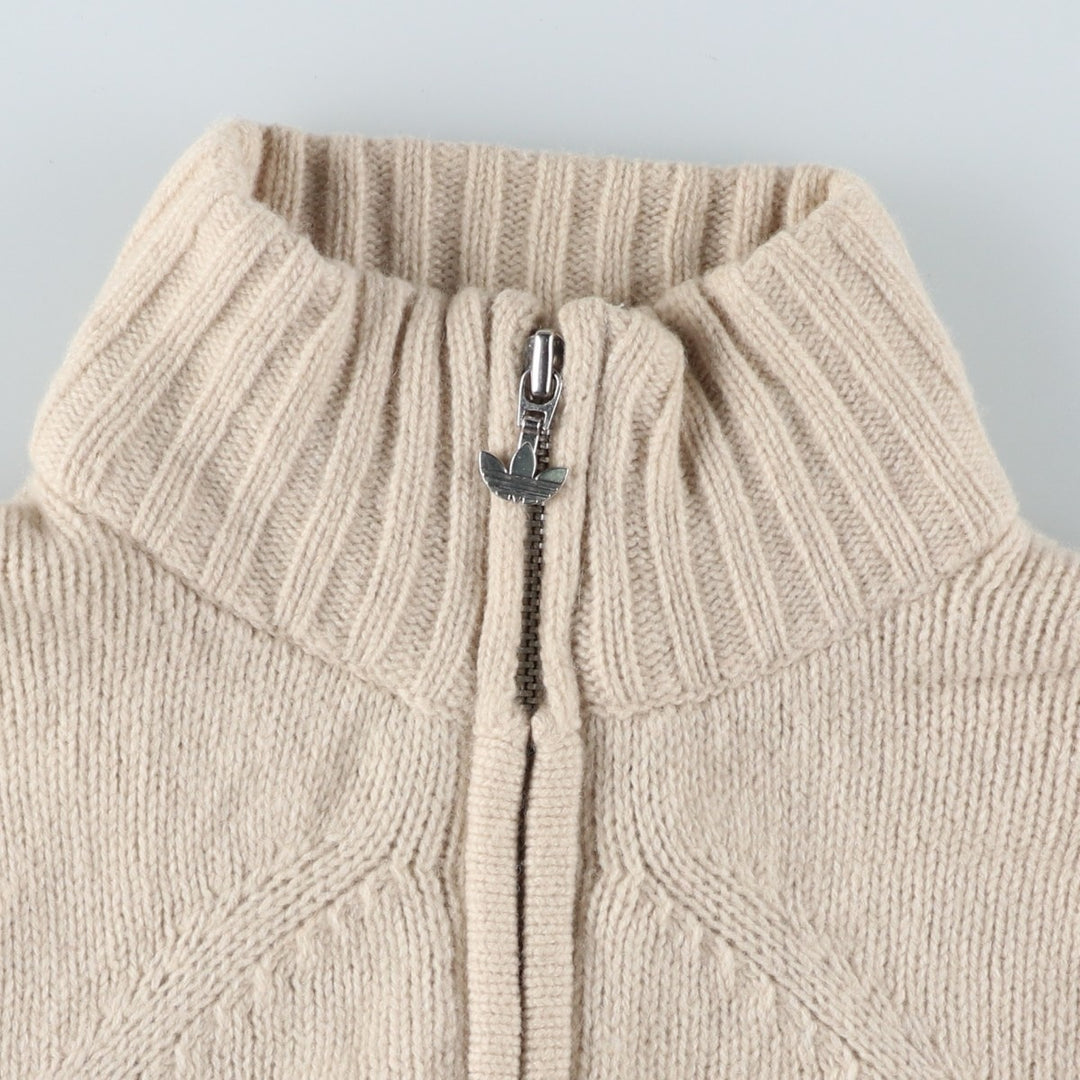 2000'S adidas Originals Wool Knit Full-Zip Sweater, Women's Size Medium wool pale white type Vintage Second Hand