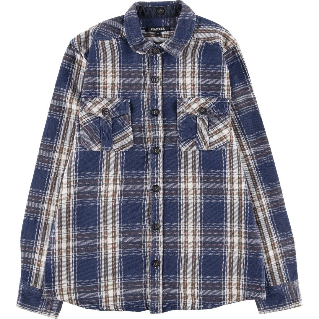 PEACOCKS Long Sleeve Flannel Check Shirt, Women's Size M cotton blue type Vintage Second Hand