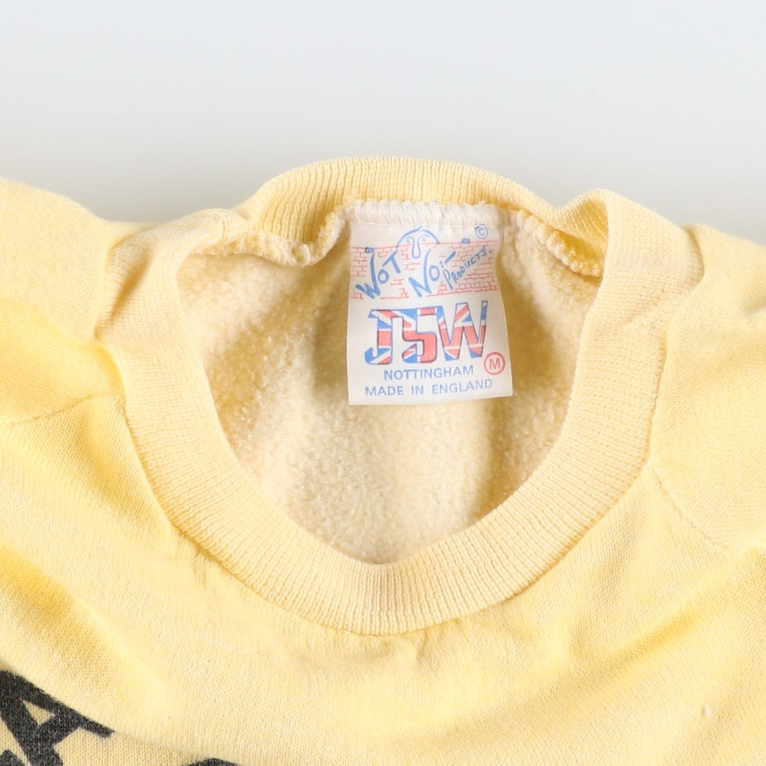 Vintage 1980'S JSW cropped college sweatshirt with triple print, made in the UK, size M. acrylic yellow type Vintage Second Hand