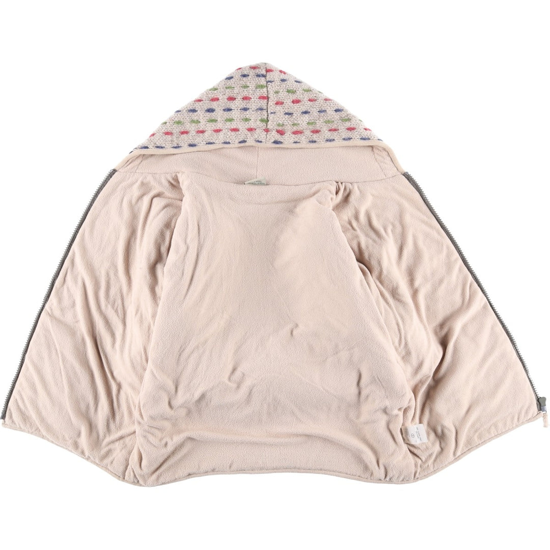 PACHAMAMA All-Over Print HAND KNIT Hand-Knit Wool Zip Hoodie, Women's Size M wool pale white type Vintage Second Hand