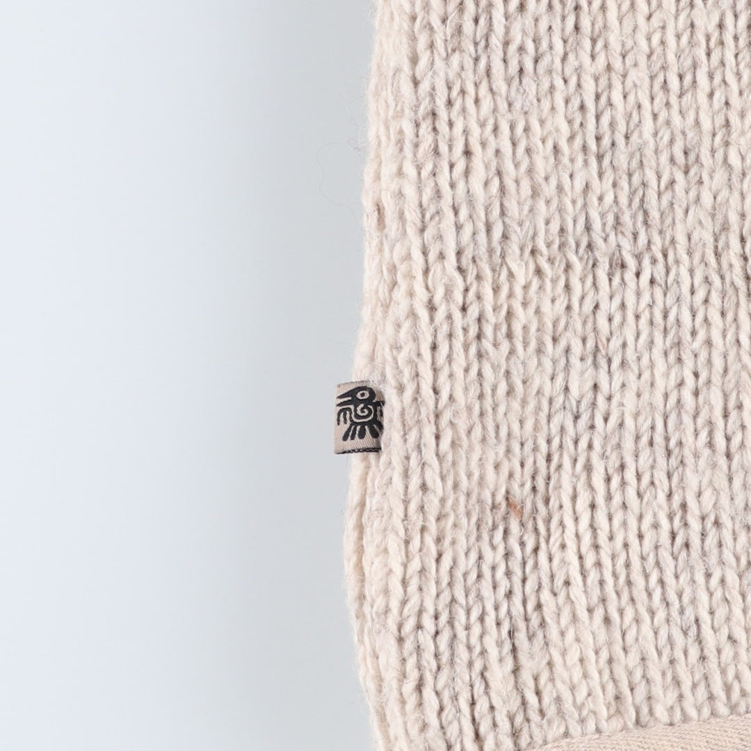 PACHAMAMA All-Over Print HAND KNIT Hand-Knit Wool Zip Hoodie, Women's Size M wool pale white type Vintage Second Hand