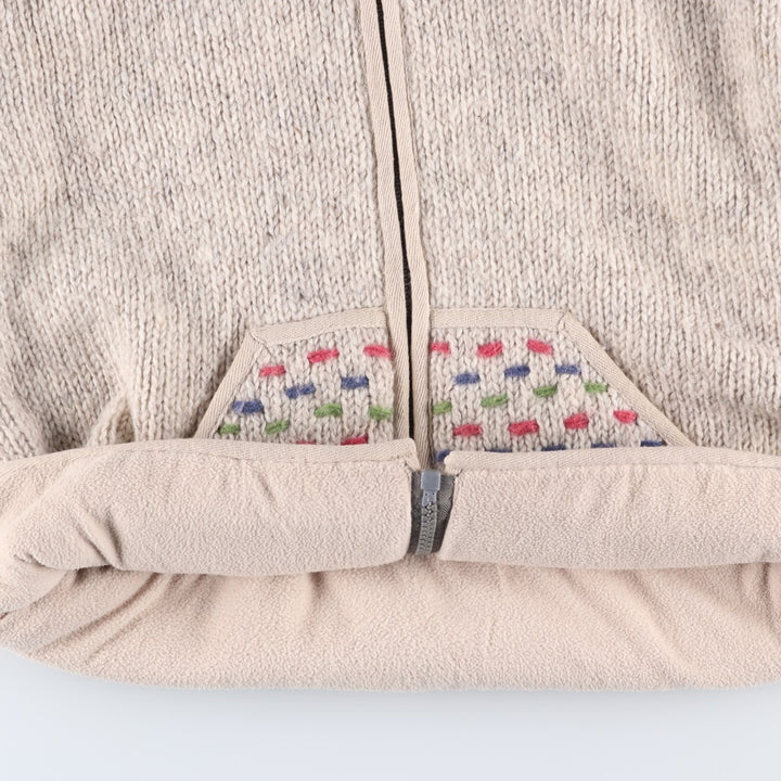 PACHAMAMA All-Over Print HAND KNIT Hand-Knit Wool Zip Hoodie, Women's Size M wool pale white type Vintage Second Hand