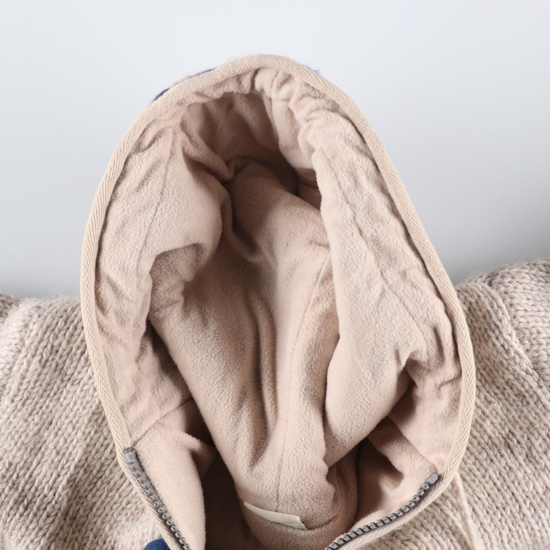 PACHAMAMA All-Over Print HAND KNIT Hand-Knit Wool Zip Hoodie, Women's Size M wool pale white type Vintage Second Hand