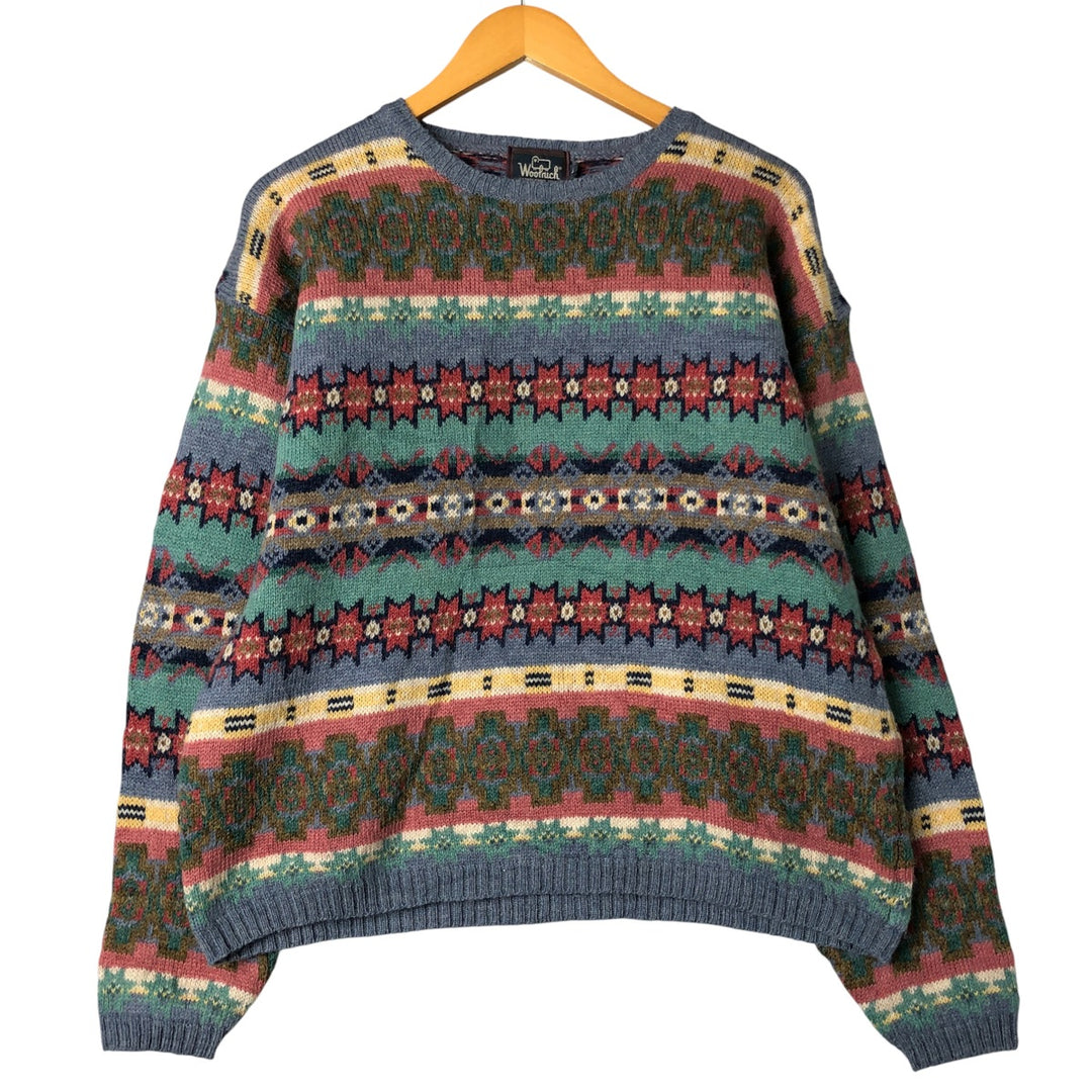 90'S WOOLRICH all-over print wool knit sweater, women's size L, vintage wool Blue type light blue Vintage Second Hand