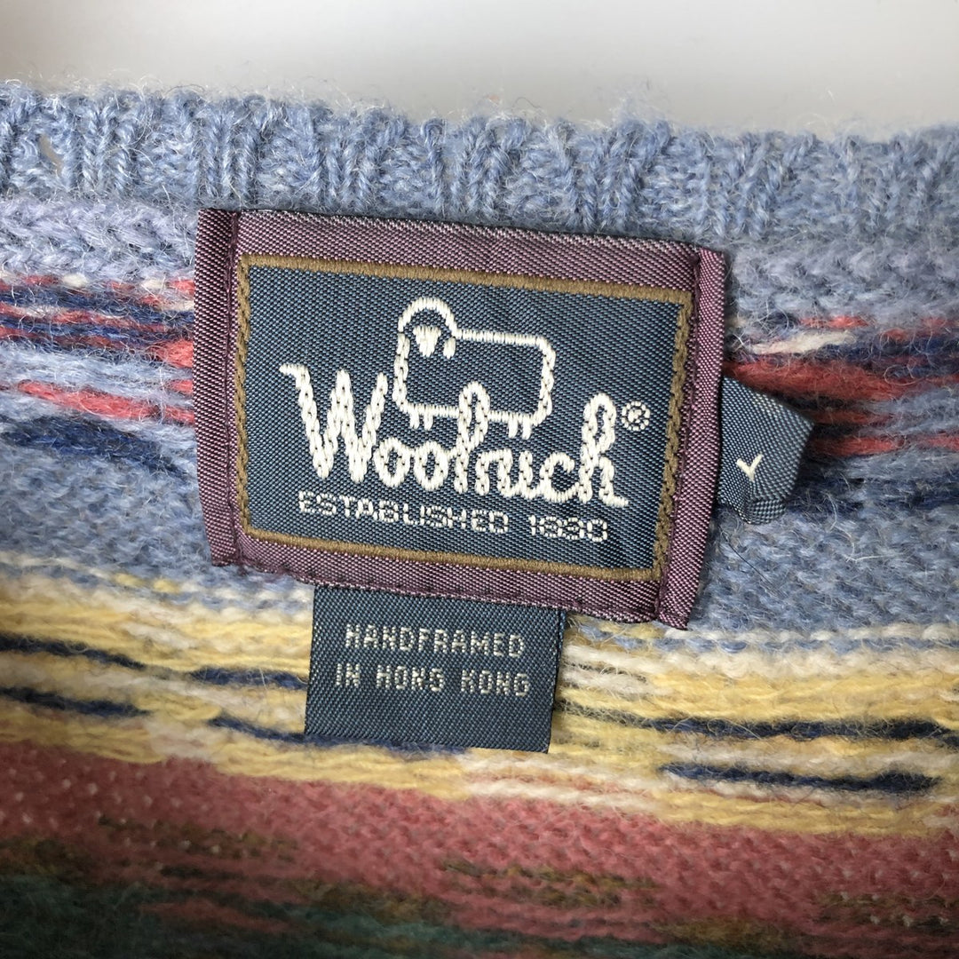90'S WOOLRICH all-over print wool knit sweater, women's size L, vintage wool Blue type light blue Vintage Second Hand