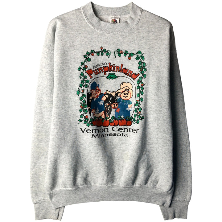 90'S Fruit of the Loom printed sweatshirt, made in the USA, men's size L, vintage cotton gray type Vintage Second Hand