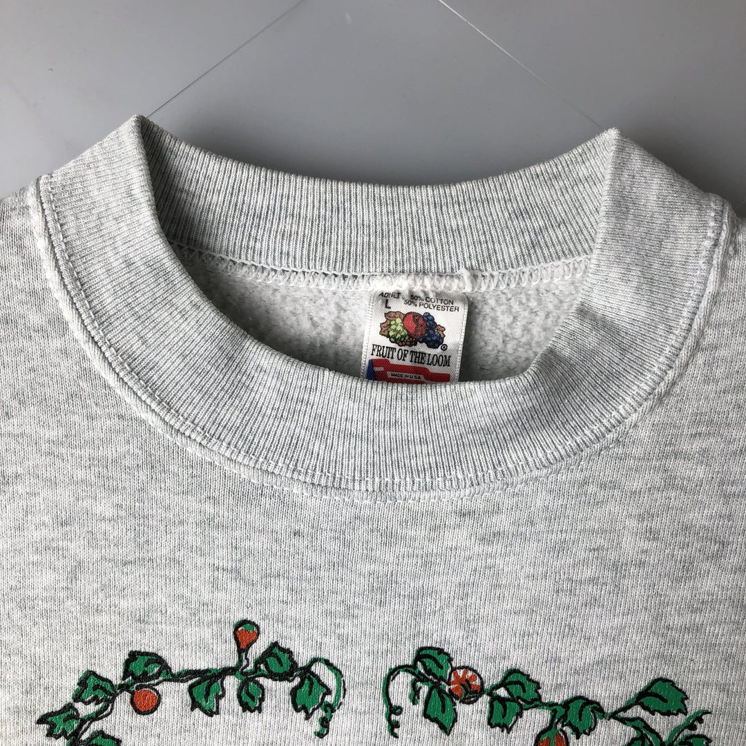 90'S Fruit of the Loom printed sweatshirt, made in the USA, men's size L, vintage cotton gray type Vintage Second Hand