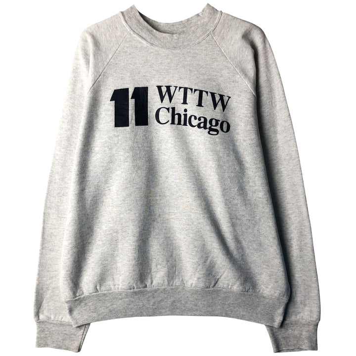 90'S Oneita WTTW Chicago Print Sweatshirt, Made in USA, Vintage, Men's XL polyester gray type Vintage Second Hand