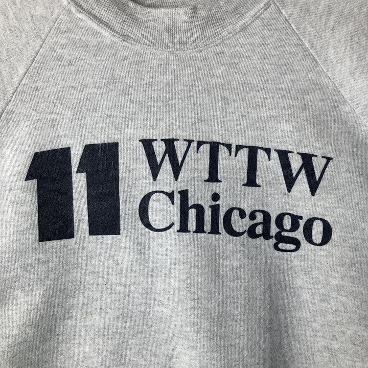90'S Oneita WTTW Chicago Print Sweatshirt, Made in USA, Vintage, Men's XL polyester gray type Vintage Second Hand