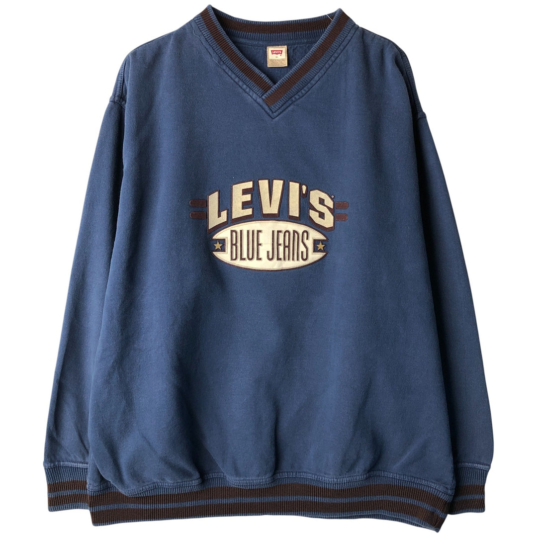 Levi's V-neck logo sweatshirt, men's size XL cotton navy blue type Vintage Second Hand
