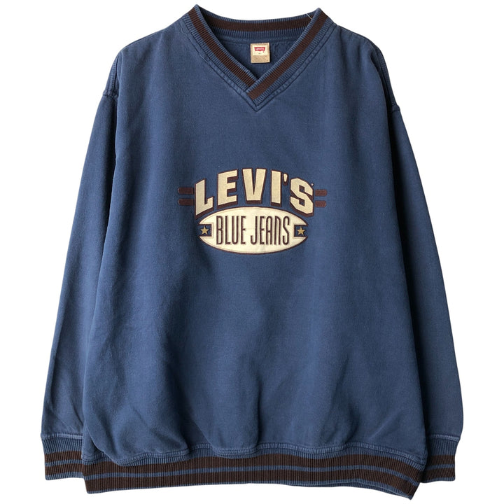 Levi's V-neck logo sweatshirt, men's size XL cotton navy blue type Vintage Second Hand