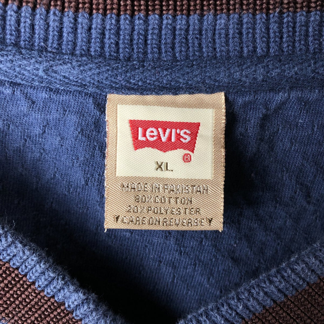 Levi's V-neck logo sweatshirt, men's size XL cotton navy blue type Vintage Second Hand