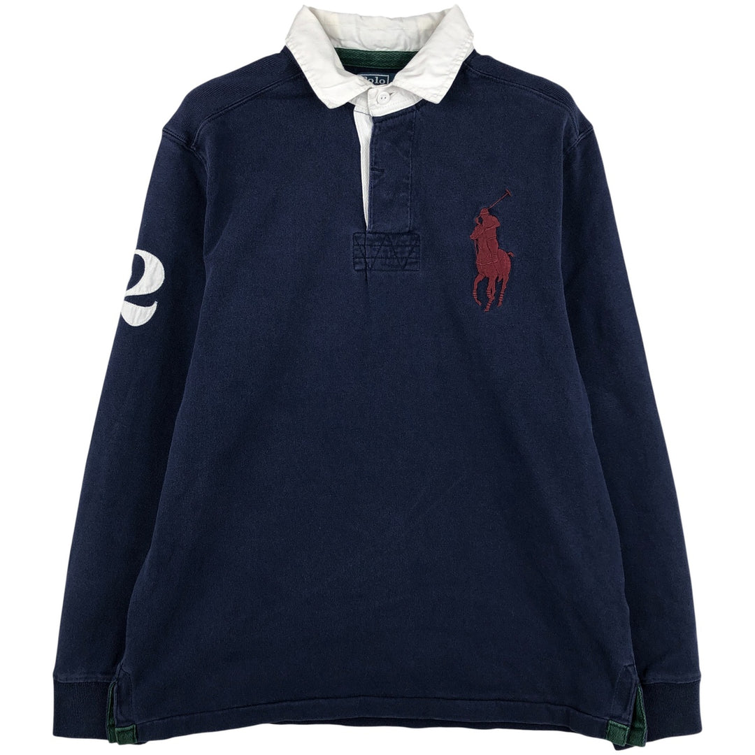 Ralph Lauren POLO by Ralph Lauren CUSTOM FIT Big Pony Long Sleeve Rugby Shirt, Men's Size Medium cotton navy blue type Vintage Second Hand