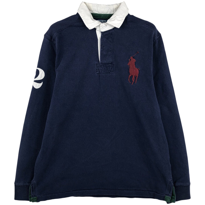 Ralph Lauren POLO by Ralph Lauren CUSTOM FIT Big Pony Long Sleeve Rugby Shirt, Men's Size Medium cotton navy blue type Vintage Second Hand