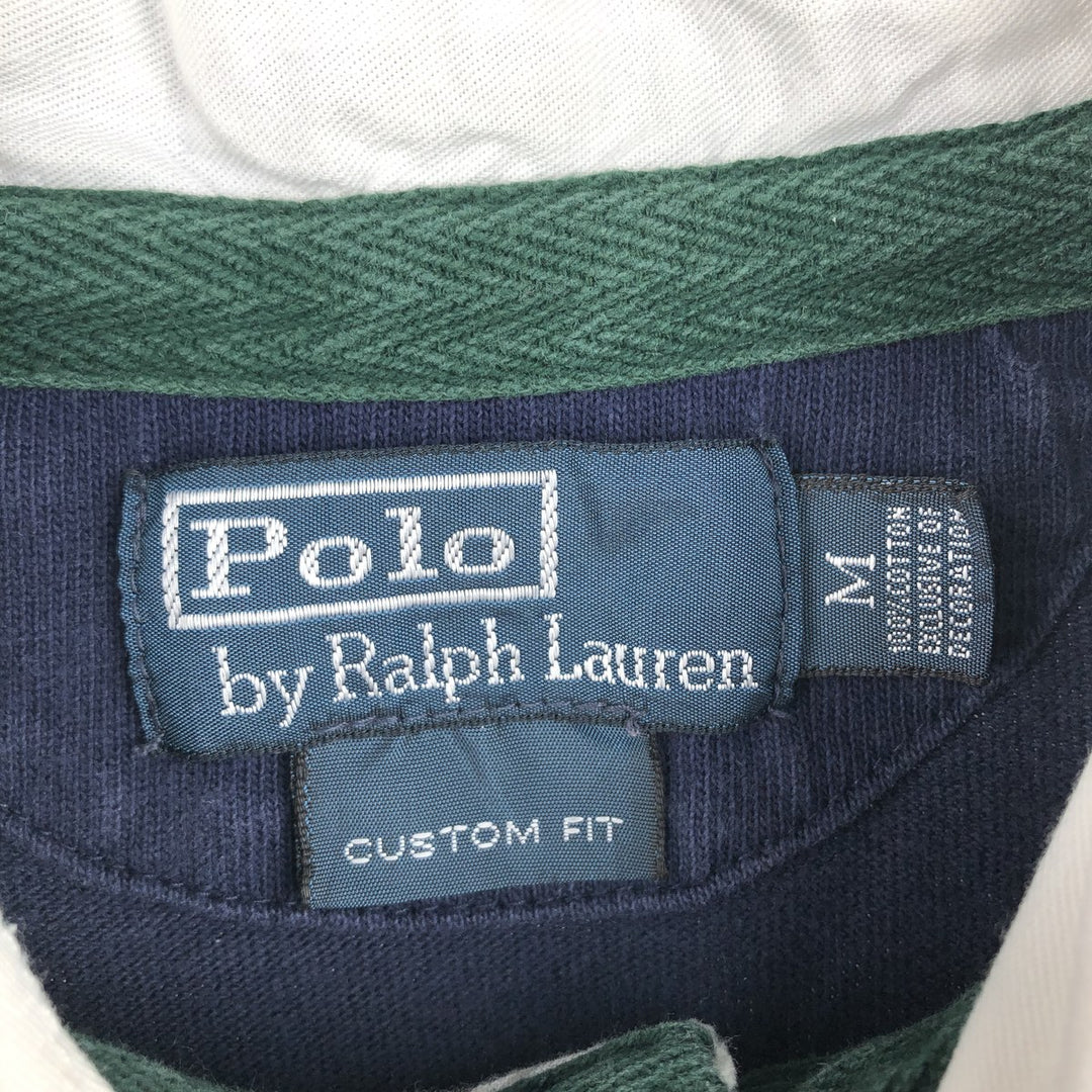 Ralph Lauren POLO by Ralph Lauren CUSTOM FIT Big Pony Long Sleeve Rugby Shirt, Men's Size Medium cotton navy blue type Vintage Second Hand