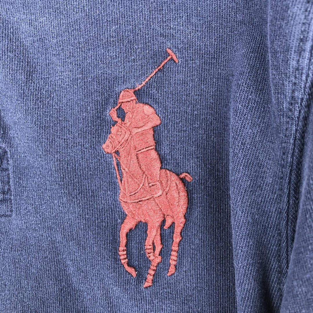 Ralph Lauren POLO by Ralph Lauren CUSTOM FIT Big Pony Long Sleeve Rugby Shirt, Men's Size Medium cotton navy blue type Vintage Second Hand