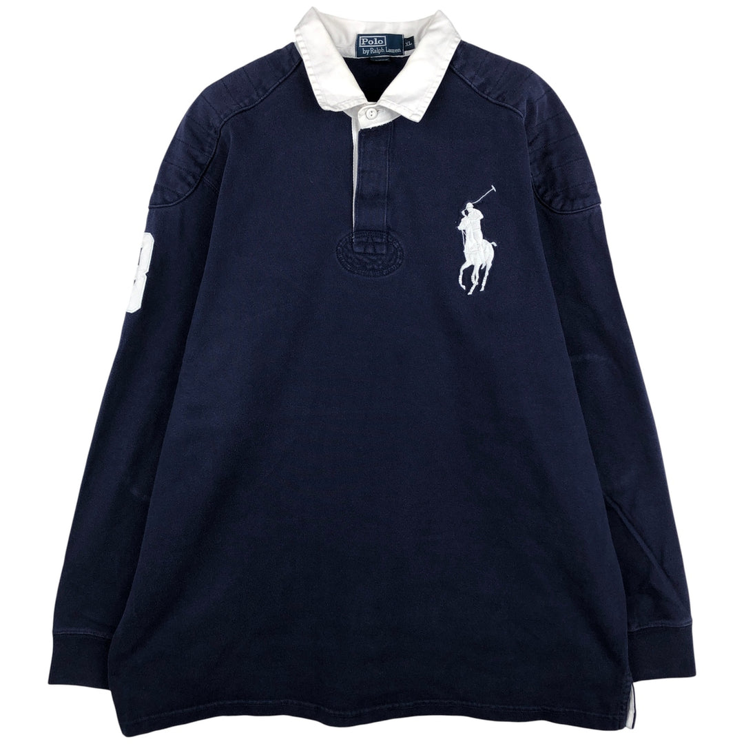 Ralph Lauren POLO by Ralph Lauren Big Pony Long Sleeve Rugby Shirt Men's XL cotton navy blue type Vintage Second Hand