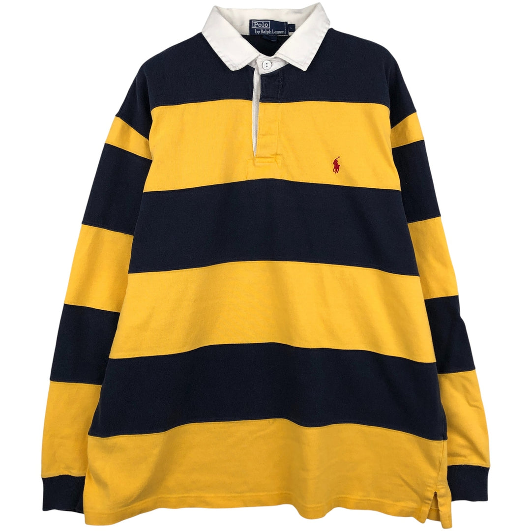 Ralph Lauren POLO by Ralph Lauren Striped Pattern Long Sleeve Rugby Shirt Men's Size L cotton navy blue type Vintage Second Hand