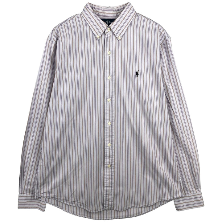 Ralph Lauren CUSTOM FIT long sleeve button down striped shirt men's size L cotton purple type Vintage Second Hand
