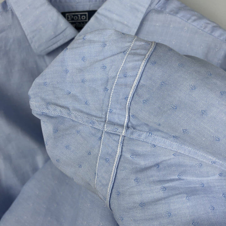 Ralph Lauren POLO by Ralph Lauren PHILIP all-over print long-sleeved cotton shirt, men's size XL cotton Blue type light blue Vintage Second Hand