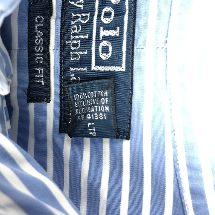 Ralph Lauren Classic Fit Long Sleeve Button-Down Striped Shirt, Men's XXXL cotton blue type Vintage Second Hand
