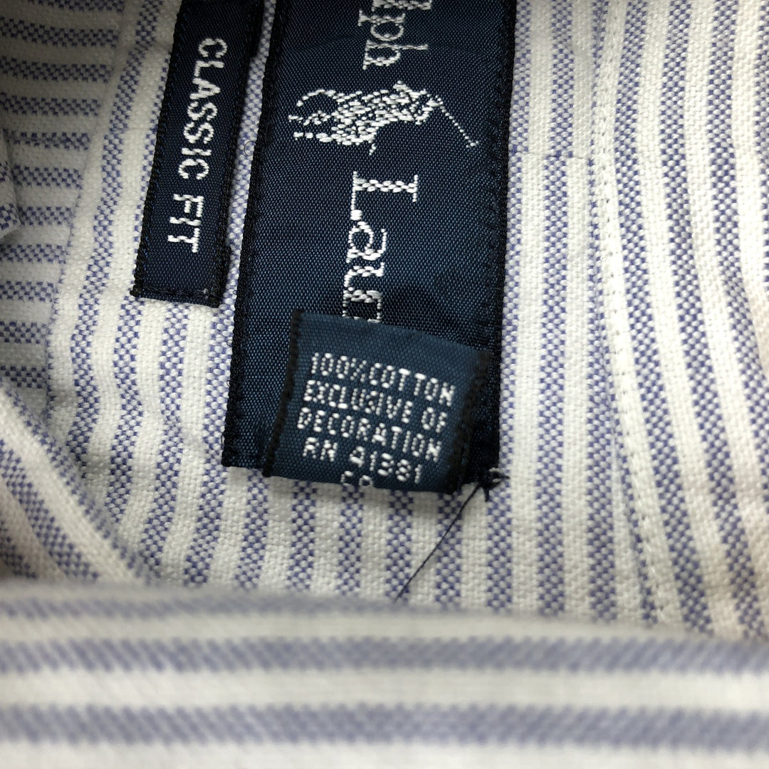 Ralph Lauren Classic Fit Long Sleeve Button Down Striped Shirt, Men's Size L cotton blue type Vintage Second Hand