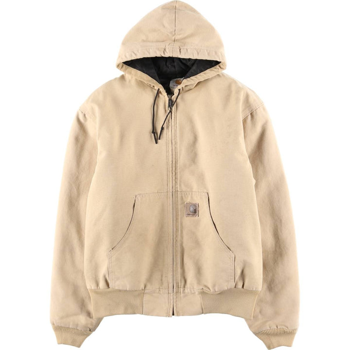 90'S Carhartt Active Jacket, Duck Full-Zip Hoodie, Men's Size L (approx.) cotton Beige type Vintage Second Hand