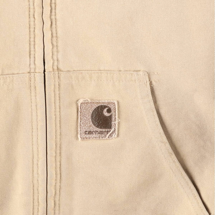 90'S Carhartt Active Jacket, Duck Full-Zip Hoodie, Men's Size L (approx.) cotton Beige type Vintage Second Hand