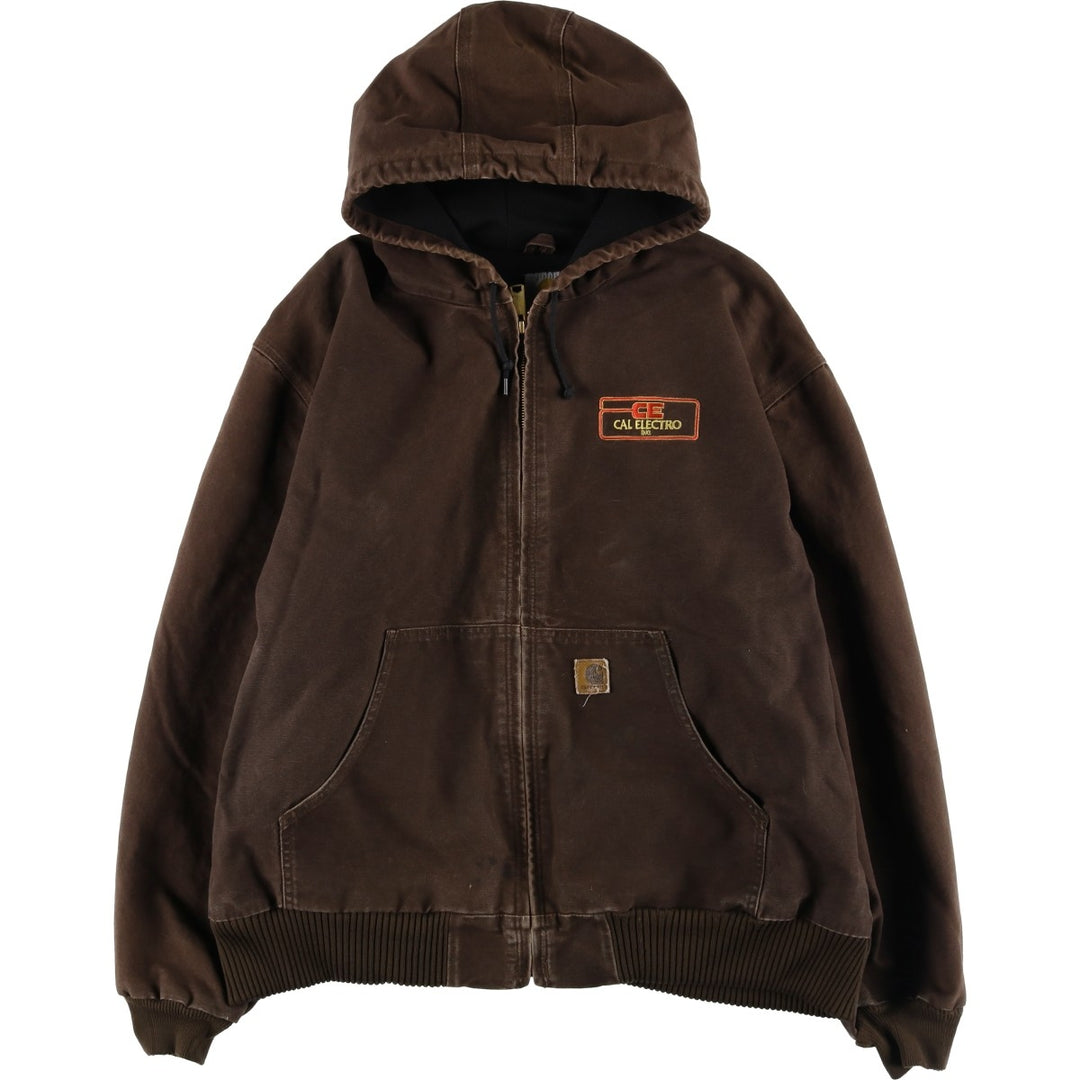 00'S Carhartt Active Jacket Duck Full Zip Hoodie Men's XXL cotton brown type Vintage Second Hand
