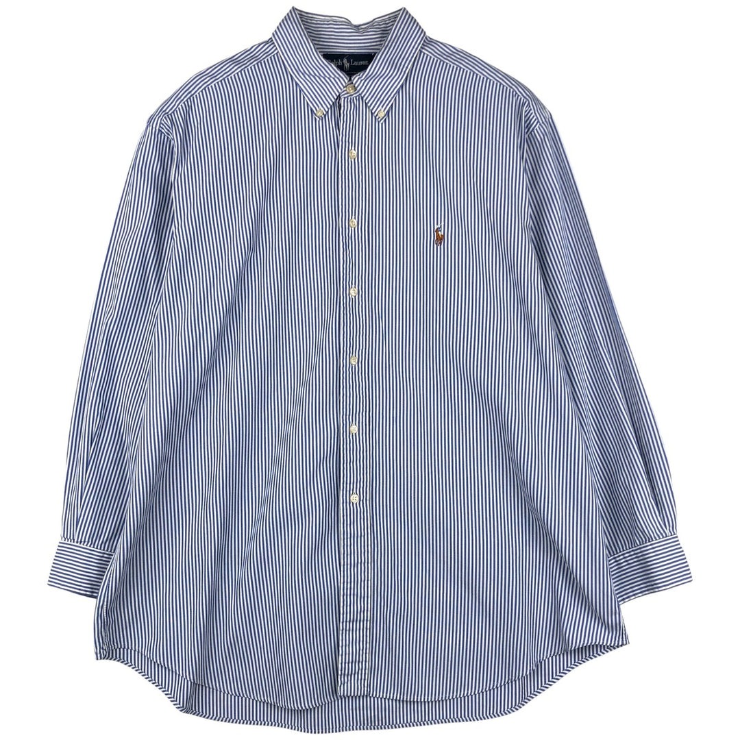 Ralph Lauren YARMOUTH Long Sleeve Button-Down Striped Shirt, Men's XL cotton Navy blue Vintage Second Hand