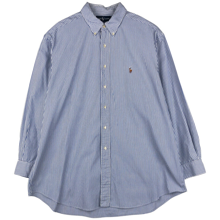 Ralph Lauren YARMOUTH Long Sleeve Button-Down Striped Shirt, Men's XL cotton Navy blue Vintage Second Hand