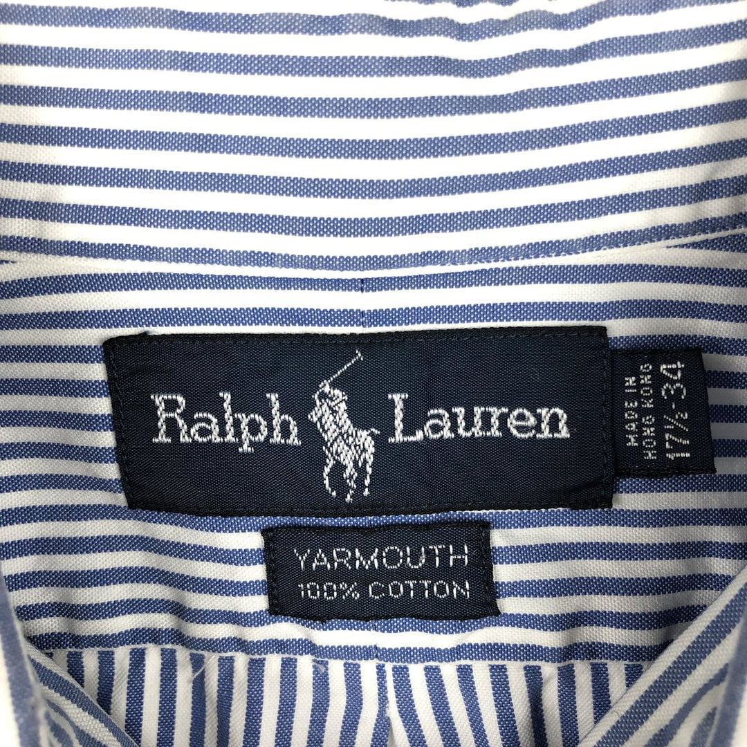 Ralph Lauren YARMOUTH Long Sleeve Button-Down Striped Shirt, Men's XL cotton Navy blue Vintage Second Hand